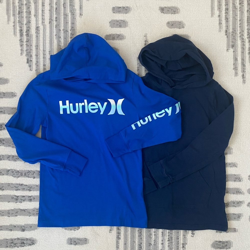 👀 NEW 2 Boy’s Size 10/12 Hoodies: Hurley Kids Blue and Quince Cotton in Navy